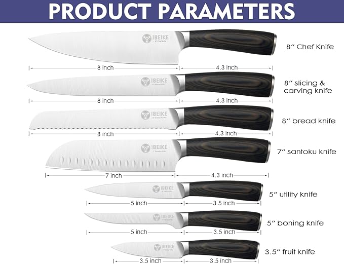 Chef Knife Set Professional - 7-Piece Kitchen knife Set without Block, High Carbon Stainless Steel Japanese-Style Kitchen knives, Full-Tang, Ergonomic Pakkawood Handle for Christmas