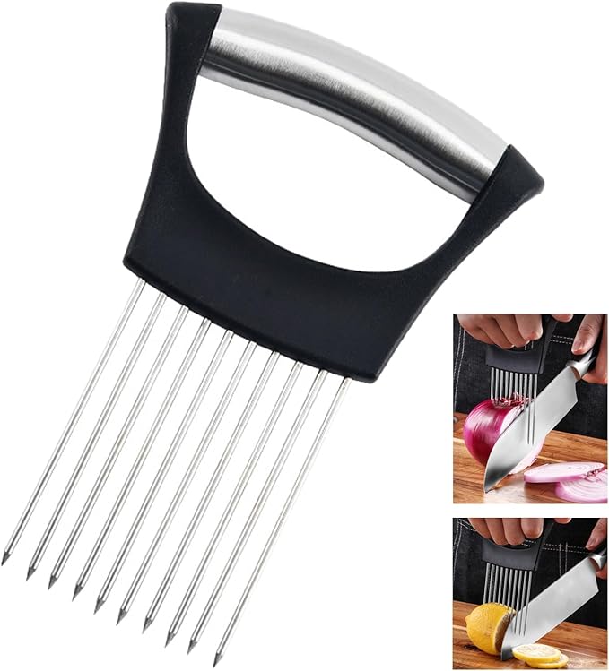 Stainless Steel Onion Holder for Slicing, Lemon Slicer Onion Cutter, Vegetable Cutter for Potato and Tomato, Avocados, Eggs, Food Slicer Assistant Tool for Fruit and Meat