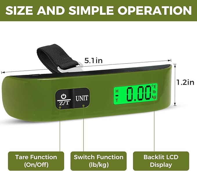 BAGAIL Digital Luggage Scale, 110lbs Hanging Baggage Scale with Backlit LCD Display, Portable Suitcase Weighing Scale, Travel Luggage Weight Scale with Hook, Strong Straps for Travelers