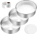 6 Inch Cake Pan Set of 3, E-Far Stainless Steel Round Layer Smash Cake Baking Pans with Parchment Rounds & Side Liner Roll, Non-Toxic & Healthy Metal Cakes Tin, Straight Side & Dishwasher Safe