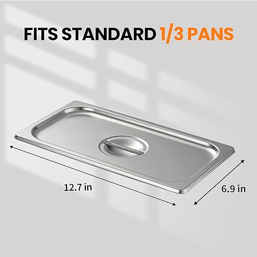 Stainless Steel Pan Lid - Fits 1/3 Size Steam Table Pans Dishwasher Safe for Catering, Buffets, Restaurants