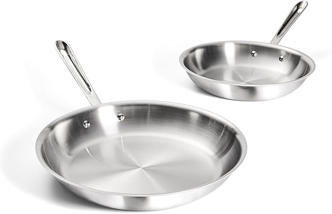 All-Clad D3 3-Ply Stainless Steel Fry Pan Set 2 Piece, 10, 12 Inch, Induction Oven Broiler Safe 600F, Kitchen Cooking Set, Skillets, Durable Frying Pans, Professional Pots and Pans Set Cookware Silver