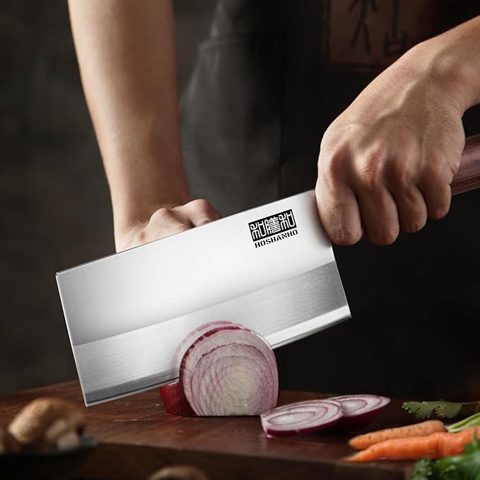 HOSHANHO Ultra Sharp Cleaver Knife 7 inch, High Carbon Powder Steel Meat Cleaver, Butcher Knife with Wooden Handle, Vegetable Meat Cleaver for Home and Restaurant