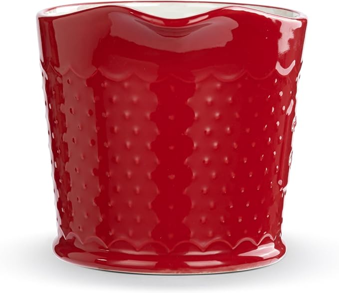 DEMDACO Baking Holiday Memories Rosy Red, White 32 Ounce, 6 x 5 Inch Ceramic Stoneware Festive Christmas Kitchen Countertop Accessory Décor, Polka Dots, Pouring Measuring Cup, Cupful of Merry