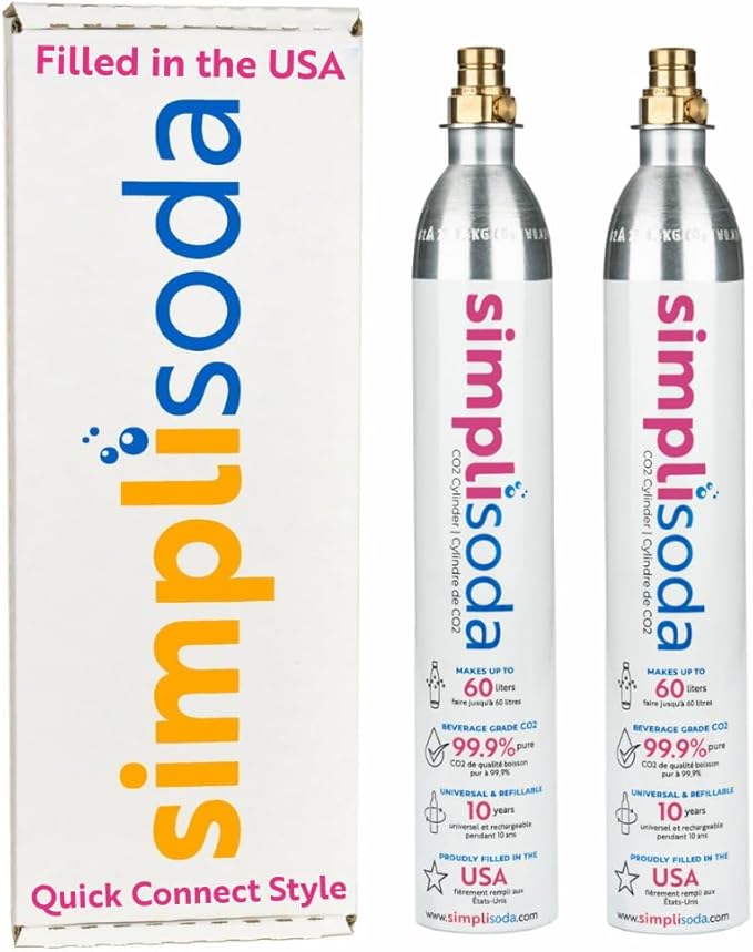 60L CO2 Canister Cylinders - Compatible with Quick Connect Only [Including ART, TERRA ENSO & DUO] - Soda Streaming Machine CO2 Tanks Gas Refill, | 14.5 oz, Set of 2