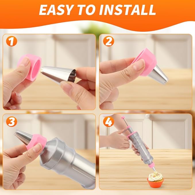 Dessert Decorating Syringe Set, 24Pcs Frosting Piping Kit with 6 Piping Tips, 12 Silicone Cupcake, Stainless Steel Cupcake Decorating Kit Piping Bags and Tips Set