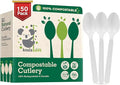 100% Compostable Spoons - (7 in.) 150 Large Biodegradable Spoon Disposable Eco Friendly Spoon Durable and Heat Resistant Alternative to Plastic Spoons with Convenient Tray, By