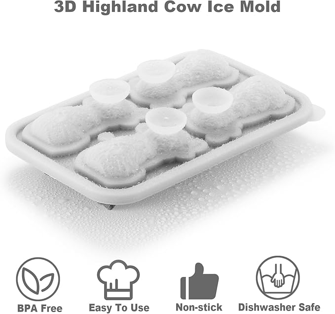 Nax Caki 3D Highland Cow Ice Cube Tray, Large Silicone Fun Shapes Ice Cube Mold for Whiskey,Cocktails, Bourbon, Cute Highland Cow Gifts for Holiday Stocking Stuffers
