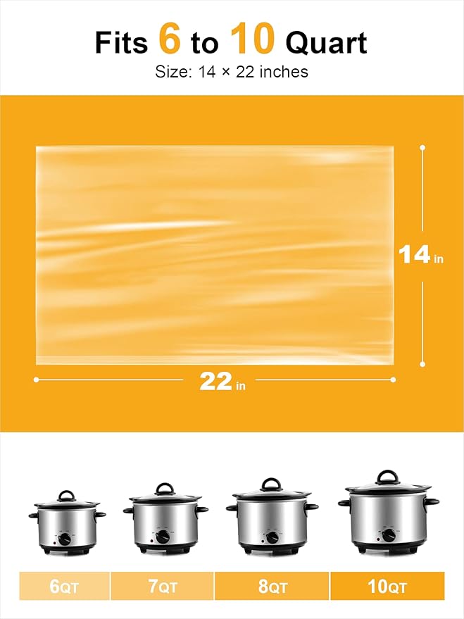 SMARTAKE Slow Cooker Liners, Extra Large Size 14"x 22" Disposable Cooking Bags, Fit 6QT to 10QT for Slow Cooker, Cooking Trays, Suitable for Oval & Round Pots, 60 Liners