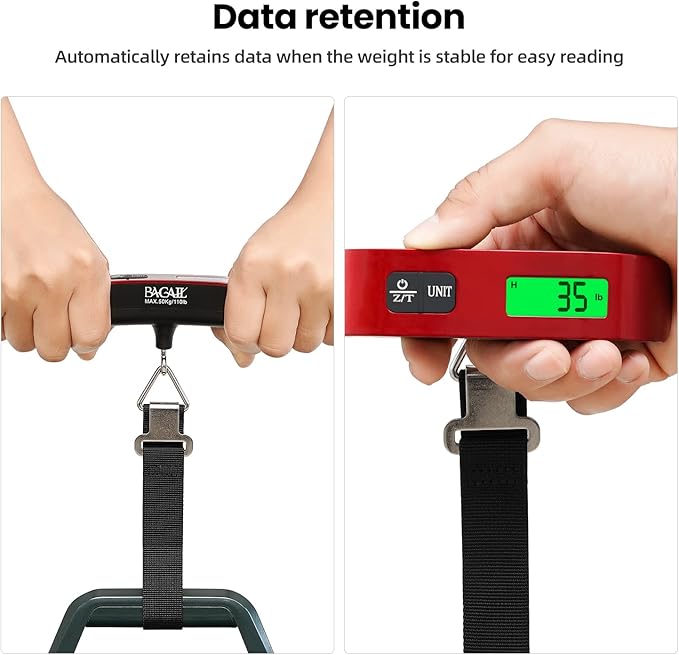 BAGAIL Digital Luggage Scale, 110lbs Hanging Baggage Scale with Backlit LCD Display, Portable Suitcase Weighing Scale, Travel Luggage Weight Scale with Hook, Strong Straps for Travelers