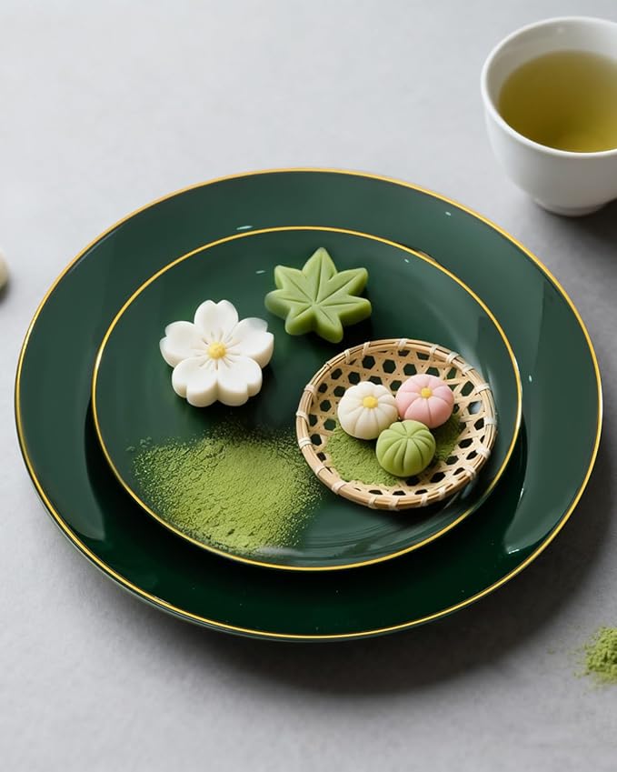 PULOTE 60PCS Green Plastic Plates - Heavy Duty Green Disposable Include 30 Each (10 inch Dinner & 7 inch Dessert) Plates, Ideal for Party & Christmas