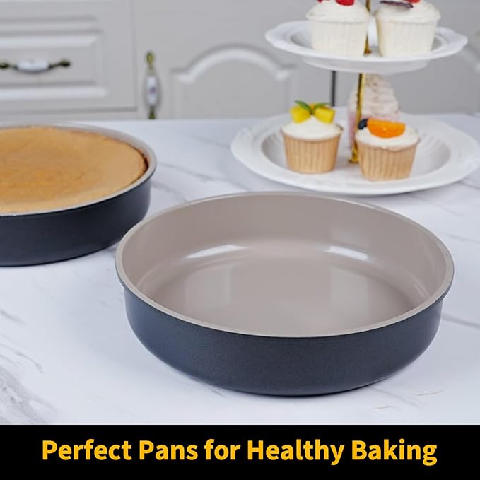 9.5 Inch Round Cake Pan,Cast Aluminum Bakeware Ceramic Nonstick for Cake Baking,Oven and Dishwasher Safe(Black)