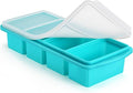 Silicone Freezer Tray with Lid - 1 Cup Silicone Food Tray - Large Ice Cube Freezer Molds - Soup, Sauce, leftovers, Homemade Meal Prep Freezing Kitchen Storage Containers - Aqua - 1-Pack