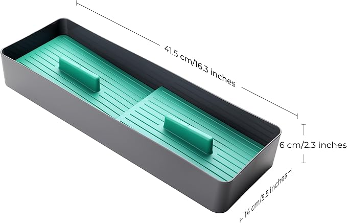Linoroso Silverware Drawer Organizer with 4 Compartments, Adjustable, BPA Free, Silverware Drawer Organizer - Green