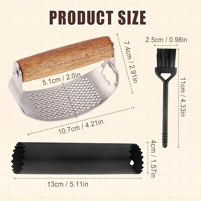 Stainless Steel Garlic Presser, Upgraded Garlic Press Rocker with Peeler and Cleaning Brush, Ergonomic Handle for Cooking Enthusiasts (2 pcs)