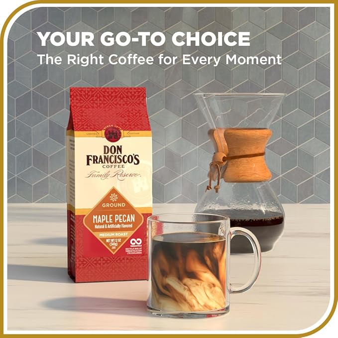 Don Francisco's Maple Pecan Ground Coffee, Medium Roast – Flavored 100% Arabica, 3-Pack (12 oz Bags), Premium Coffee for Drip, Pour Over & French Press