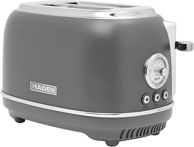 Haden Chelsea 2 Slice Wide Slot Toaster with Adjustable Browning Control, Grey & Chrome