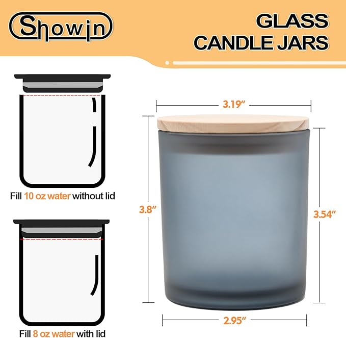 10 OZ Thick Candle Jars for Making Candles 15 Pcs, Empty Jars with Wood Lids for Candle Making, Sample Container, Frosted Grey