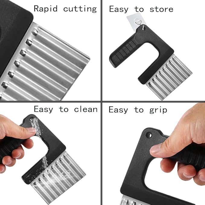 Crinkle-Cutter for Veggies-Salad-Chopper Knife Stainless-Steel-Blade Wavy for Potato Carrot Veggies,Serrator Salad Chopping Knife French Fry Slicer