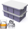 Mossime Large Ice Cube Molds: Square Whiskey Silicone Ice Cube Trays With Lid - 2pack Old Fashioned Big Silicone Ice Cube Tray for Cocktail - 2inch Easy Release Ice Cube Maker For Freezer