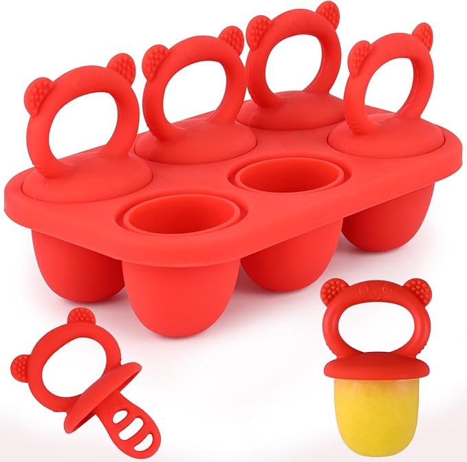 Sakolla Baby Popsicle Molds Mini 6-Cavity Silicone Ice Pop Mold with Sticks Breastmilk Popsicle Molds for Teething Relief Toddler Popsicle Mold for Ice Cream Frozen Yogurt and Fruit Juice (Red)