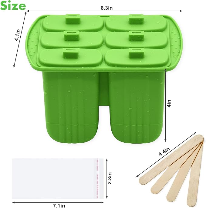 Bangp Popsicle Molds,6 Pieces Popsicles Molds Silicone BPA Free,Homemade Popsicle Maker,Reusable Easy Release Ice Pop Molds for Kids Adults,with 50 Popsicle Sticks and 50 Popsicle Bags(Green)