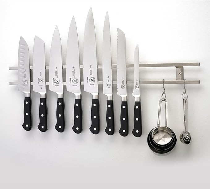 Mercer Culinary 24" Magnetic Knife Bar with 6 S Hooks, 24 Inch x 2.4 Inch x .9 Inch, Stainless Steel