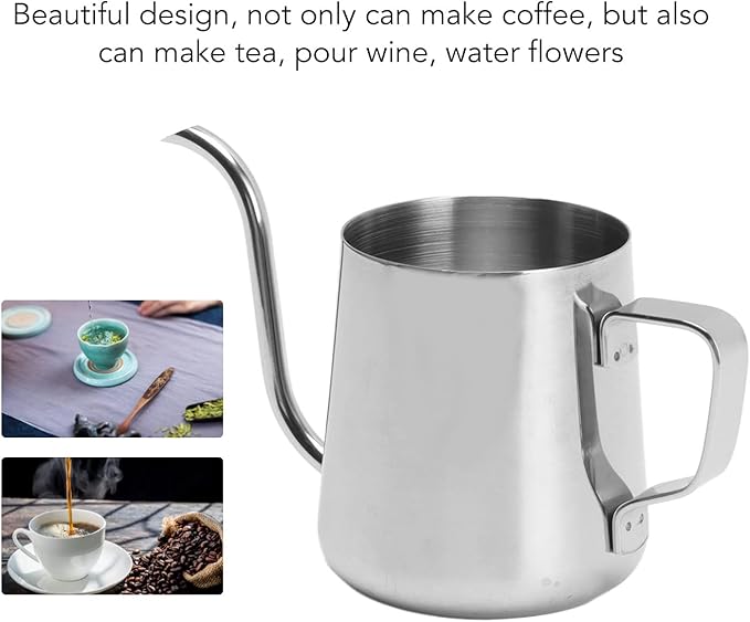Pour Over Coffee Kettle, Stainless Steel Gooseneck Spout Pour Over Coffee Kettle Long Narrow Drip Spout Coffee Tea Pots for Pour Over Coffee, Home Brewing, Camping (8.5oz, Silver)