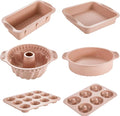 Nonstick Silicone Bakeware Set, 6 set Baking Cake Pan, Economical BPA Free Heat Resistant Bakeware Tools for DIY Loaf Bread Cheesecake Pizza Cupcake Muffin (Pink)