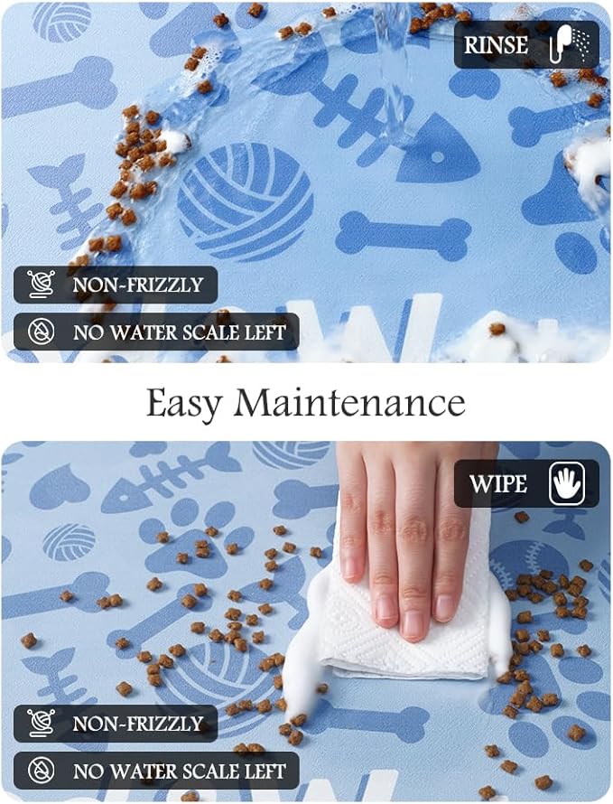 Pet Feeding Mat-Absorbent Dog Mat for Food and Water Bowl-No Stains Quick Dry Water Dispenser Mat-Dog Accessories Pet Supplies-Bowl for Messy Drinkers（Bone,16"x24"