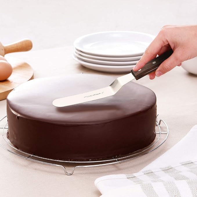 4 PCS Cake Decorating Icing Spatula set with 4, 6, 8 & 10 Inch Stainless Steel Blade, Wood Handle Frosting Spatulas and Cake Stripping Tool