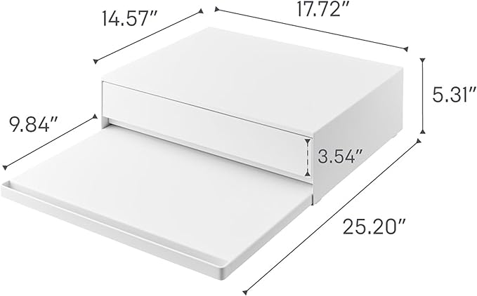 YAMAZAKI Home Tower Kitchen Countertop Organizer Appliance Stand with Drawer and Pull-Out Shelf – Steel Microwave Stand with Drawer, Modern Countertop Shelf Organizer, White, Space-Saving Design