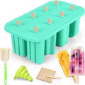 Popsicles Molds, 8-Cavity Silicone Popsicle Molds with 50 Sticks, BPA-Free Ice Pop Mold Popsicle Maker with Funnel & Cleaning Brush for Kids Adult Teens