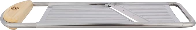 Handheld Mandoline Slicer for Kitchen - Stainless Steel Flat Mandolin with Cherrywood Handle - Julienne Cutter for Vegetable and Fruits - Italian Made Kitchen Gadgets by Kings County Tools