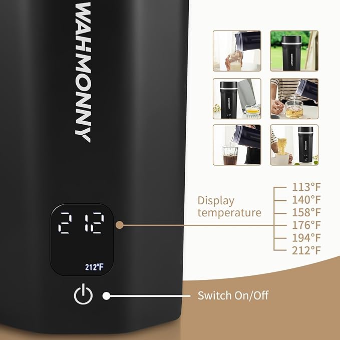 550ml Travel Kettle,110V-240V Dual Voltage Portable Electric Kettle 6-Temperature Control,304 Stainless Steel Small Mini Tea Coffee Kettle,400W Fast Water Boiler with Auto Shut-Off, Black