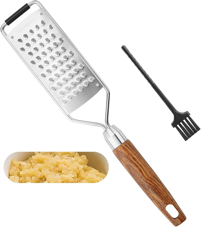 SHIKORI Stainless Steel Cheese Grater with Natural Wood Handle for Parmesan Cheese Lemon, Ginger, Cheese, Nutmeg, Potato, Chocolate and Garlic, With Protective Cover-Grinder