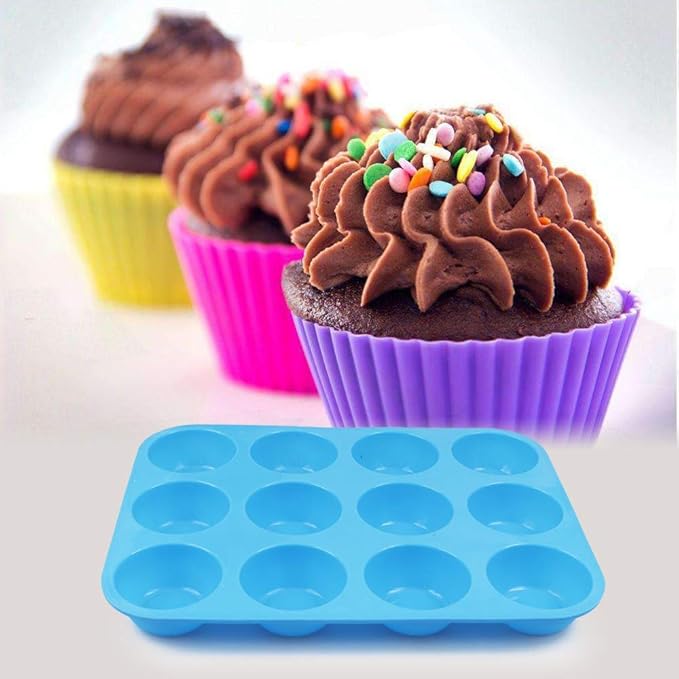 Silicone Muffin Pan, Cupcake Pan, 12 Cups, Food Grade Egg Muffin Baking Silicone Molds, Non-stick, 3 Pcs