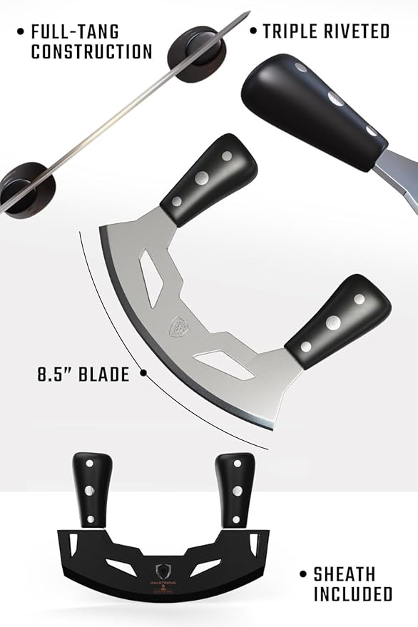 Dalstrong Mezzaluna - 8.5 inch Blade - Gladiator Series - Rocking & Mincing Produce Knife - Black ABS Handle