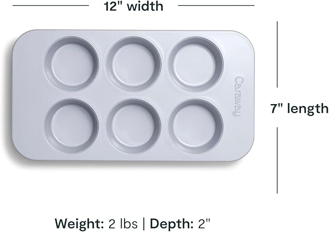 Caraway Nonstick Ceramic 6 Cup Muffin Pan Duo – Non-Toxic, PTFE & PFOA Free – Oven Safe – Aluminized Steel Core – Small Muffin Pan for Baking Cupcakes, Muffins & More - Gray