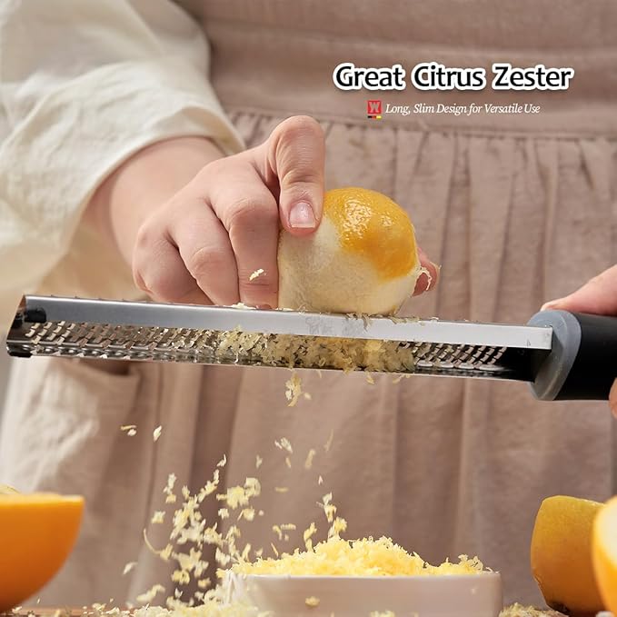 Long Flat Head Stainless Steel Cheese Grater Precision-Engineered Blades, Lemon Ginger Zester Non-Slip Handle, Ideal for Parmesan, Citrus, Spices, Durable Rust-Resistant (12.6" x 1.38")