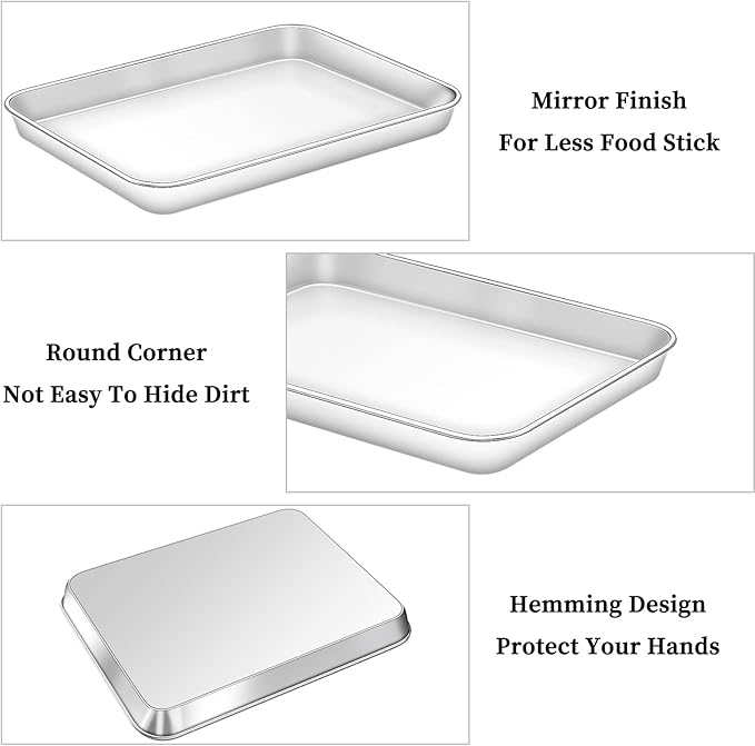 Deedro Baking Sheet with Rack Set [2 Sheets + 2 Racks], Stainless Steel Cookie Half Sheets Baking Pan Oven Tray with Cooling Rack, 10 x 8 x 1 Inch, Heavy Duty, Non-toxic, Easy Clean