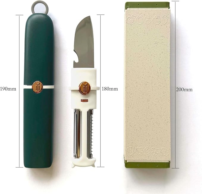 5-in-1 Small Cutting Board Set，Multifunctional Travel Stainless Steel Fruit Knife with cover，Outdoor Portable Peeling Fruit Potato Peeler for Travel, Camping, Kitchen (grey)