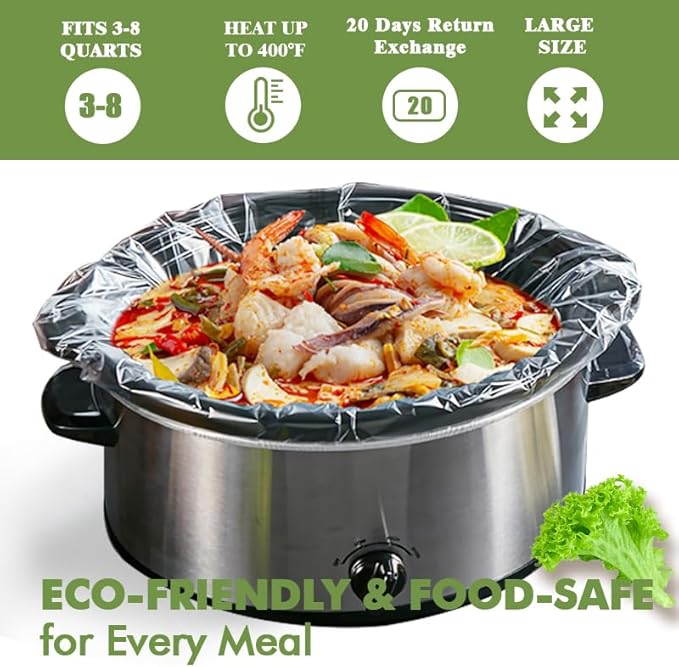 Slow Cooker Liners 20pcs, Large 13“ x 21” Disposable Cooking Bags for 3QT to 8QT Slow Cookers, Cooking Tray for Oval and Round Pots (20)