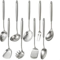 Newness 9 Pcs Cooking Utensils Set, 304 Stainless Steel Kitchen Utensils Set, Metal Kitchen Accessories, Include Soup Ladle, Slotted Skimmer Spoon, Spaghetti Spoon and Spatula, Dishwasher Safe