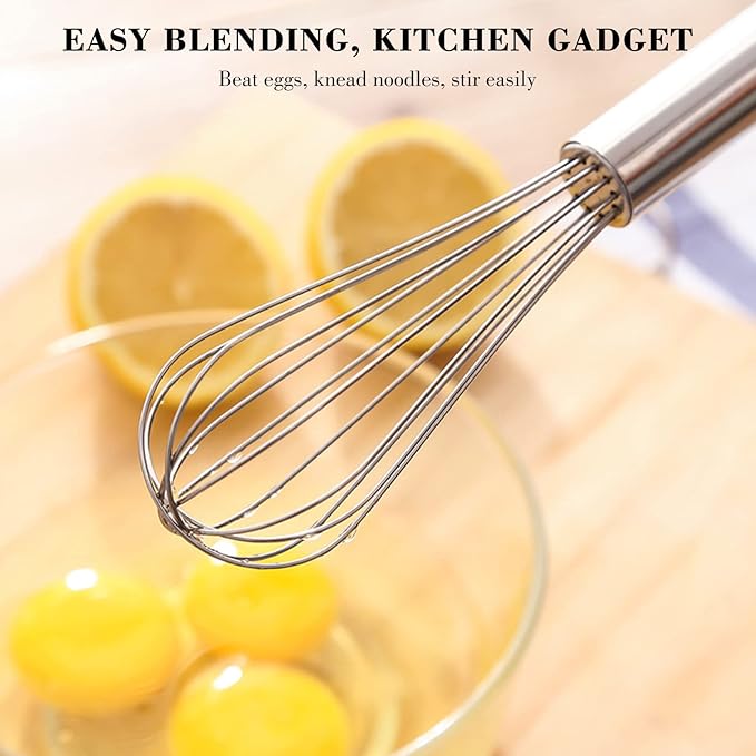 NileHome Stainless Steel Whisk Set 8" 10" 12" Kitchen Whisk Kitchen Wisk Wire Whisks for Cooking, Whisking, Blending, Beating, Stirring-4 Pack