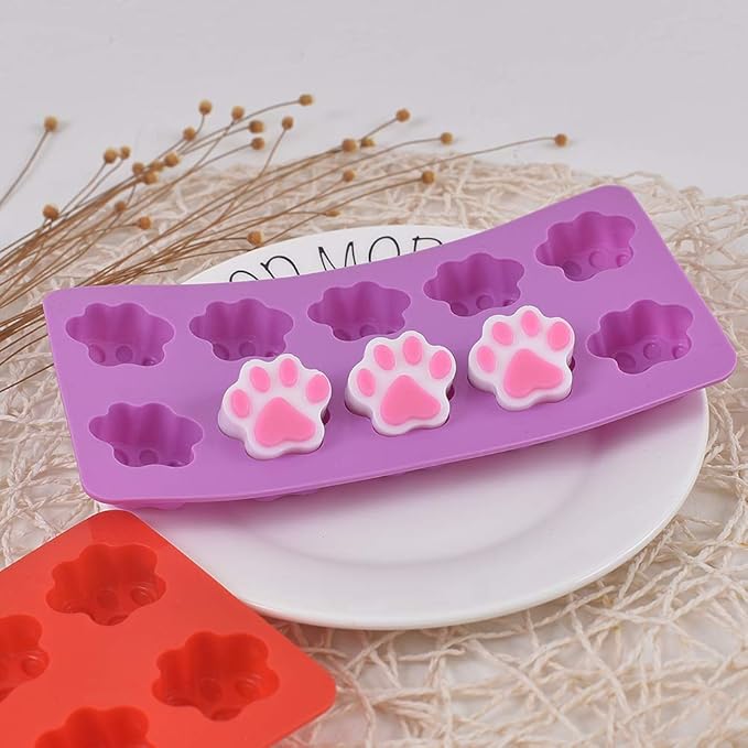 Dog Paw Shaped Silicone Molds, 10 Cavity, Food Grade, for Chocolate, Candy, Cake, Pudding, Jelly. 4 Pcs