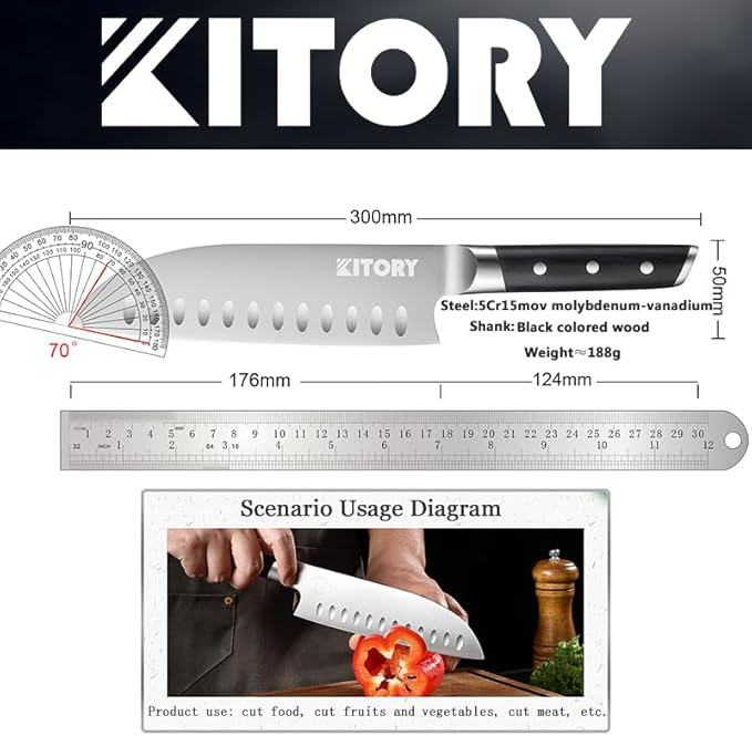Kitory Santoku Knife 7", Full Tang Pakkawood Handle, Japanese Kitchen Chopping Knife for Vegetables fruit and cheese, Forged German High Carbon Steel, 2024 Gifts-Metadrop Series