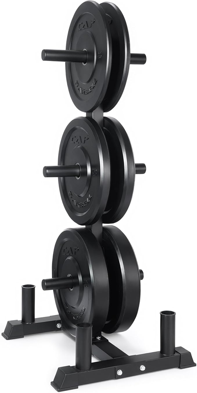 CAP Barbell 2-Inch Olympic Bumper Plate Weight Set with 6 Post Rack | 100-370 lbs | Multiple Options