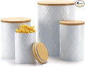 White Kitchen Canisters Set with Bamboo Lids, Airtight Sugar, Flour, Coffee, Cookie Storage Canister Sets for kitchen Countertop, Farmhouse kitchen decor, 4 Pack