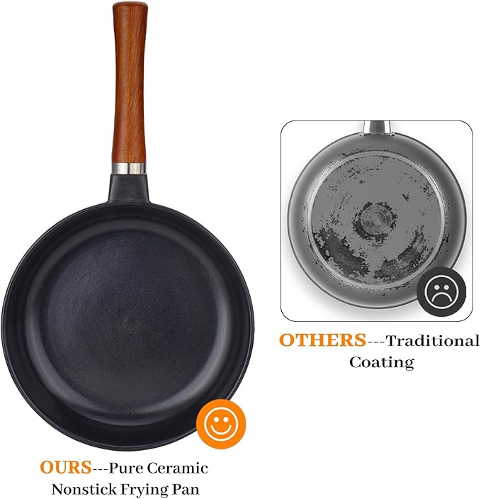 Pure Ceramic Frying Pan, Nonstick 10 Inch Ceramic Skillet (Crafted From Natural Clay Minerals Through Firing), PFAS-Free, Non Toxic/No Coatings Cooking Pan, Induction Pan (Black)